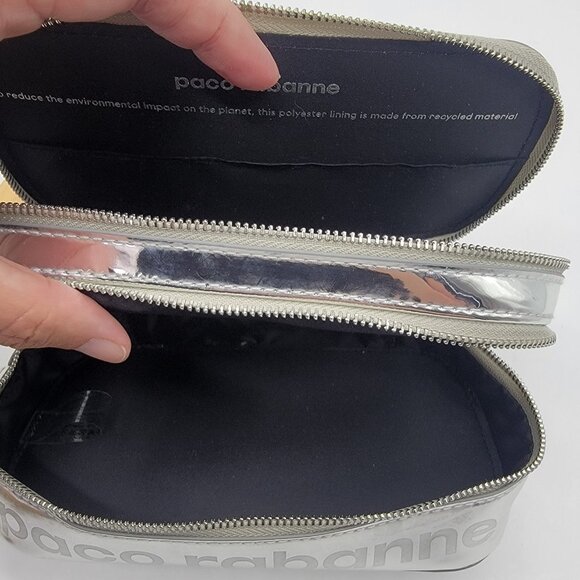 Paco Rabanne Metallic Silver Pouch Travel Bag Vanity Case Wristlet - Picture 9 of 10